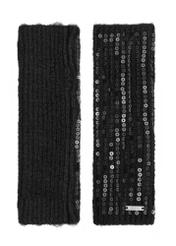 Black women's gloves with sequins REKDT-0034-99(Z25) - product view from above on a white background.