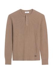 Light brown men's sweater SWEMT-0202-1K(Z26) - front product view, on a white background.