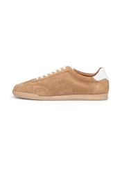 Beige leather sports shoes BUTYM-0534-1B(W26), side product view on white background.