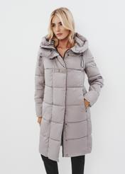 Gray women's winter jacket with hood KURDT-0484-91(Z23)-02