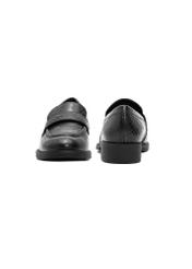 Women's black leather croco moccasins BUTYD-1198-99(Z25), front and back product view on white background.