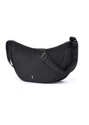 Black semi-circular women's handbag TOREN-0316-99(W25), diagonal view on a white background.