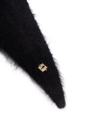 Black women's scarf made of alpaca wool SZADT-0223-99(Z26) - close-up of the detail, on a white background.