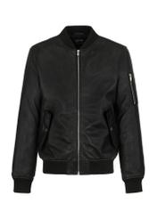 Men's black leather bomber jacket KURMS-0337-5506(W24)-04