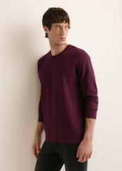 Men's burgundy cotton long-sleeve top LSLMT-0013-4D(Z26), side view on a model. Half of the figure is visible.