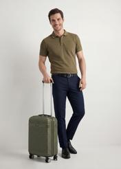 Small suitcase on wheels WALAB-0040-55-19(W25), product view diagonally next to the model, the entire model is visible.