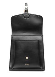 Black medium elegant women's backpack TOREC-0985A-99(Z25), product visible from the front with an open pocket on a white background.