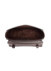 Small brown women's handbag with buckle TOREC-1383-1H(Z26). Top view on white background.