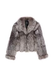 Women's natural fur coat in gray color FUTDF-0110-3179(Z25) - front view of the product on a white background.