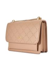 Beige women's handbag with monogram TOREC-1155-1A(W26), diagonal product view on a white background.