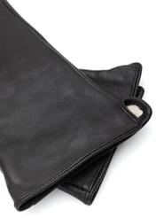 Long black leather women's gloves REKDS-0082A-99(Z26), close-up of product detail, view on white background.