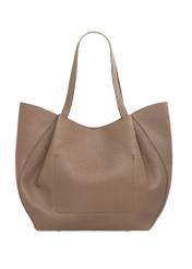 Women's leather shopper bag in cool beige color TORES-1358-1K(Z26), product view from the back on a white background.