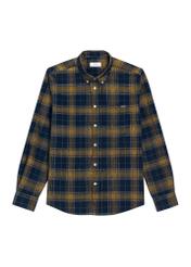 Navy blue men's checked shirt KOSMT-0371-7E(Z26), front product view on white background.