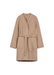 Dark beige women's wool coat PLADT-0075-1C(W26), front product view on white background.