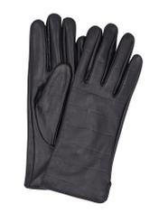 Women's black croco leather gloves REKDS-0001A-9G(Z26), product view from the front and back on a white background.