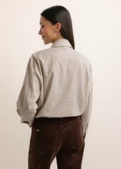Women's plaid shirt with a tie detail (KOSDT-0195-1P(Z26)), shown from the back on a model. Half-body view.