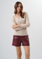 Women's burgundy leather shorts SPODS-0007-1337(Z23)-02