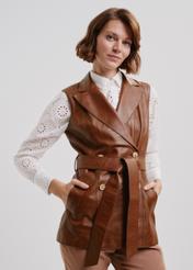 Women's cognac leather vest KAMDS-0006-1385(W24)-02