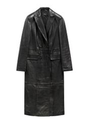 Women's black leather coat KURDS-0639-99(Z26), front product view on white background.