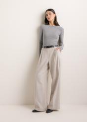 Women's gray cotton longsleeve LSLDT-0061-9B(Z26), front view of the product on the model. Full body visible.