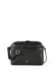 Black leather women's messenger bag TORES-1102A-99(Z25), front product view on white background.