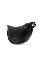 Black semi-circular women's handbag TOREC-1146-99(W26), diagonal product view on a white background.