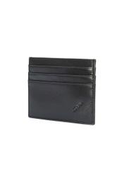 Black leather card case PORMS-0637-99(W25), diagonal view of the product on a white background.