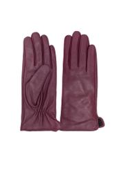 Women's burgundy leather gloves REKDS-0001A-49(Z25), front product view on white background.