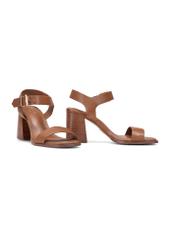 Women's brown leather sandals BUTYD-1178-1D(W26), diagonal product view on a white background.