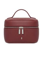 Red round women's cosmetic bag TOREC-0919-4C(Z26), product view from the front on a white background.