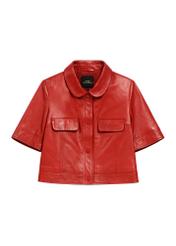 Red women's leather shirt KOSDS-0007-4B(W26), front product view on white background.