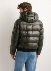 Men's green nylon jacket KURMT-0448-8B(Z26), product view from the back on the model. Half of the silhouette visible.