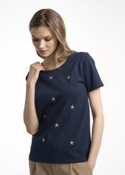 Women's navy blue T-shirt with applique TSHDT-0103-69(Z22)-01