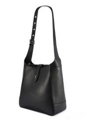 Black medium leather shoulder bag TORES-1210-9I(W26), diagonal product view on white background.