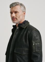 Men's black leather jacket with collar KURMS-0339-1382(W24)-01