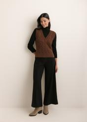 Brown women's cotton vest SWEDT-0282-1H(Z26), front view of the product on the model. The entire silhouette is visible.