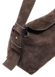 Dark brown suede handbag TORES-1186-89(Z25), close-up of product detail, view on white background.
