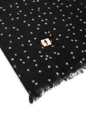 Black women's scarf with white dots SZADT-0219-9P(W26), close-up of the product detail on a white background.