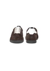 Dark brown leather sports shoes BUTYM-0534-1I(W26), front and back product view on white background.