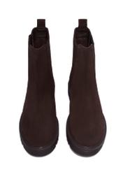 Dark brown suede women's Chelsea boots BUTYD-1281-1I(Z26), front product view on white background.