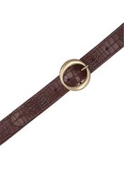 Brown leather women's belt with animal motif PASDS-0353-1H(Z26), close-up view of the buckle on a light background.