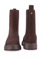 Women's brown leather Chelsea boots BUTYD-1010A-89(Z25) - front and back product view on white background.