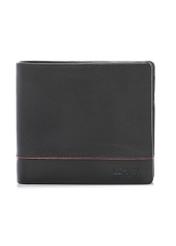 Black small leather men's wallet PORMS-0696-9J(W26), front product view on white background.