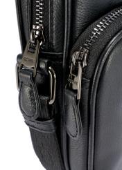 Black small leather men's bag TORMS-0409R-9I(W26), close-up of product detail, view on white background.