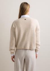 Light beige women's sweater with a wool blend (SWEDT-0271-1A(Z26)), shown from the back on a model. Half-body view.