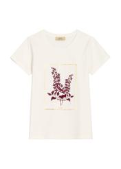 Cream cotton women's T-shirt with print TSHDT-0164-0B(Z26) - front product view, on a white background.