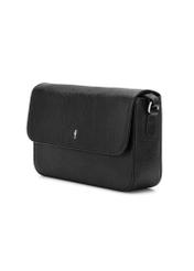 Women's black leather messenger bag TORES-1245-99(W26) - diagonal product view on a white background.