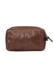 Men's brown leather cosmetic bag TORMS-0106-1H(W26), back view of the product on a white background.