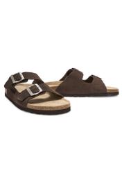 Men's dark brown leather flip-flops BUTYM-0495-1I(W26), diagonal product view on a white background.