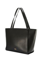 Black leather shopper bag TORES-1209-9I(W26) - diagonal product view, on a white background.